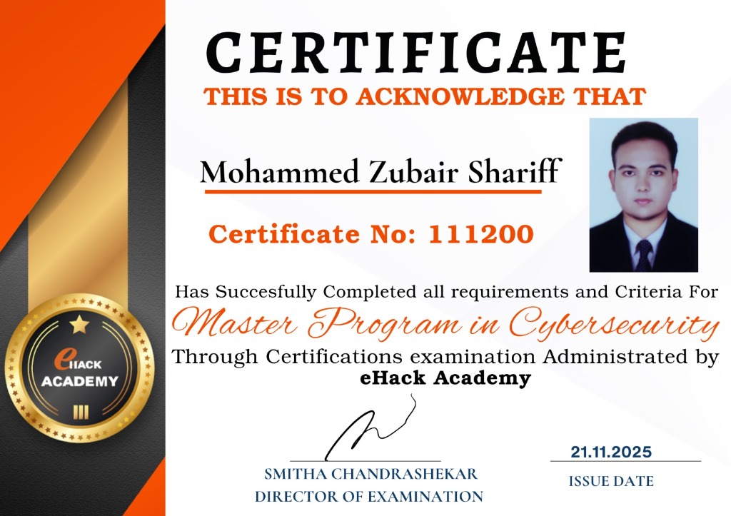 Master’s Program in Ethical Hacking & Cybersecurityᴬᴵ (6 Global Certification) Certificate